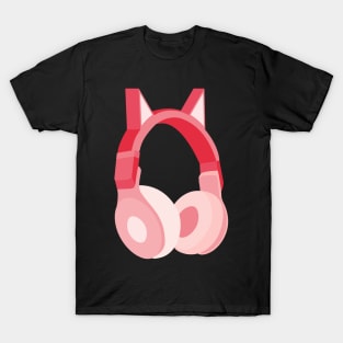 Pink Cat Ear Headphones T-Shirt